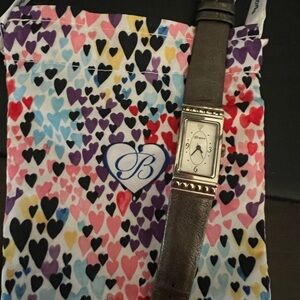 Brighton Osaka Watch Women Silver Tone Rectangle Dial Italian Calfskin